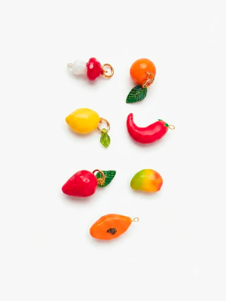 fruits and veggies clay charms